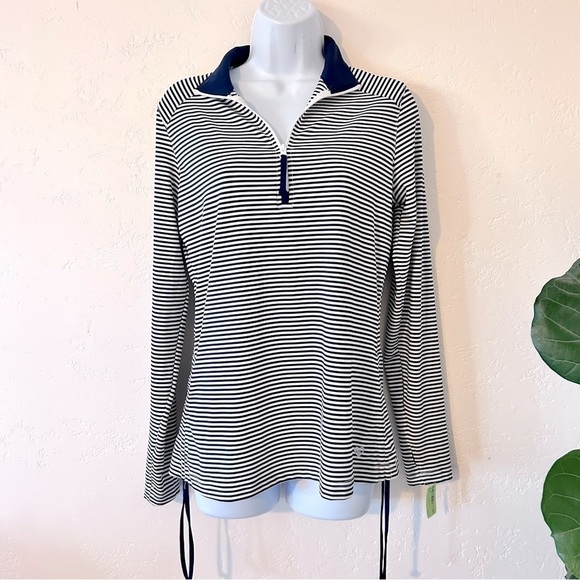 STRAIGHT DOWN Savannah Quarter-zip Striped Navy and White Pullover Size S - Picture 2 of 14